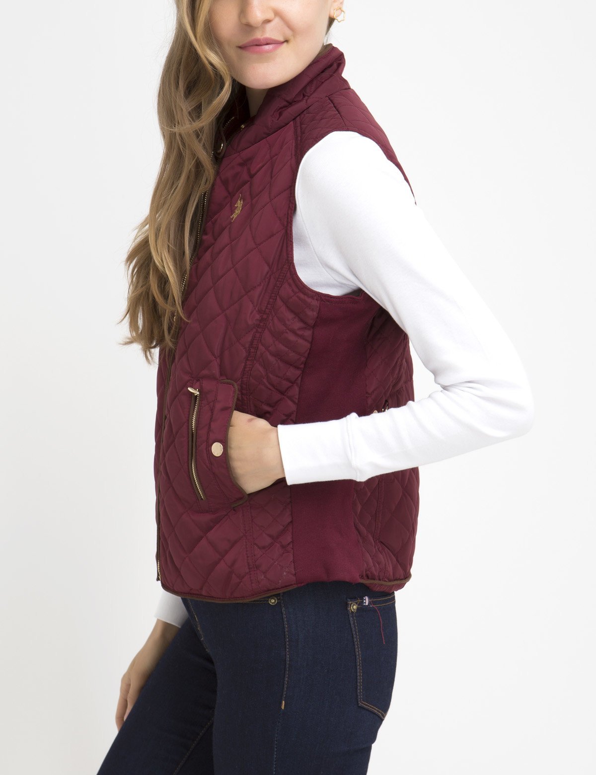 Diamond Quilted Knit Vest with Zip & Side Pockets | Sleeveless