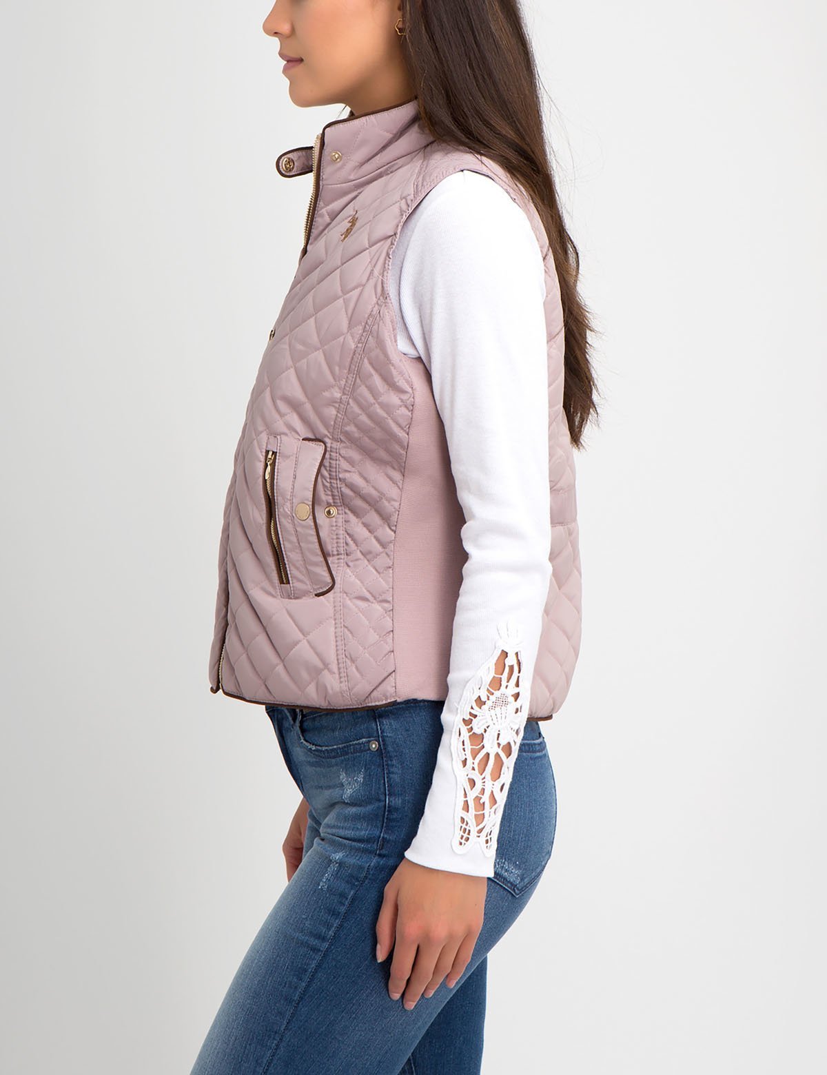 Diamond Quilted Knit Vest with Zip & Side Pockets | Sleeveless