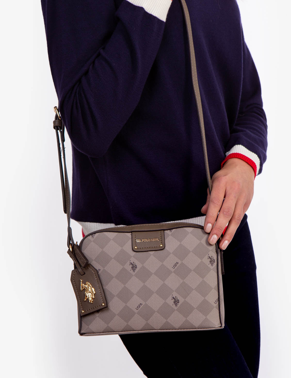 USPA Diamond Crossbody Bag with Adjustable Strap & Zip Pockets | PU Leather