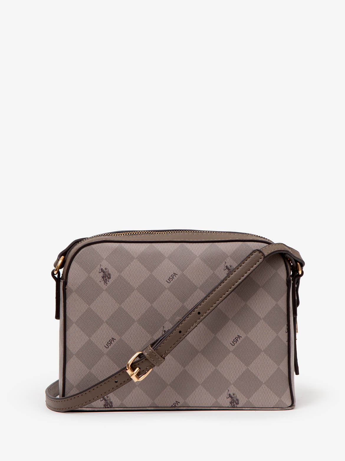 USPA Diamond Crossbody Bag with Adjustable Strap & Zip Pockets | PU Leather
