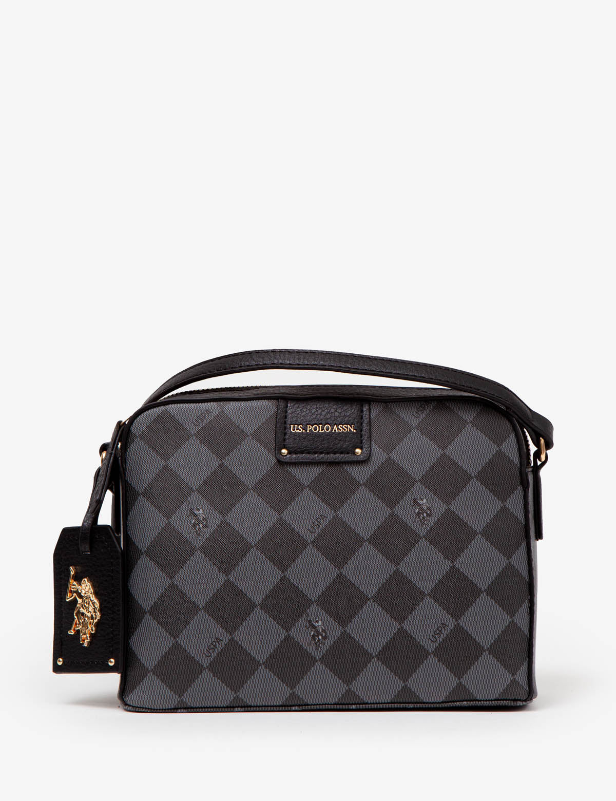 USPA Diamond Crossbody Bag with Adjustable Strap & Zip Pockets | PU Leather