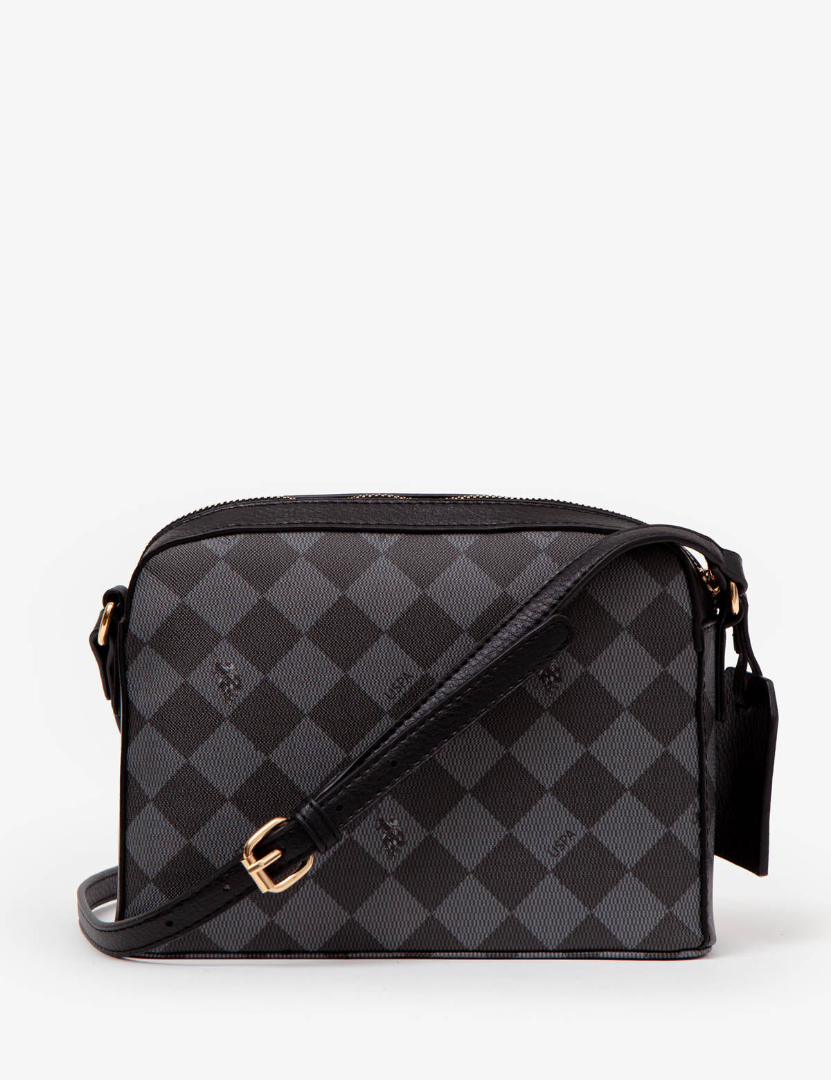 USPA Diamond Crossbody Bag with Adjustable Strap & Zip Pockets | PU Leather