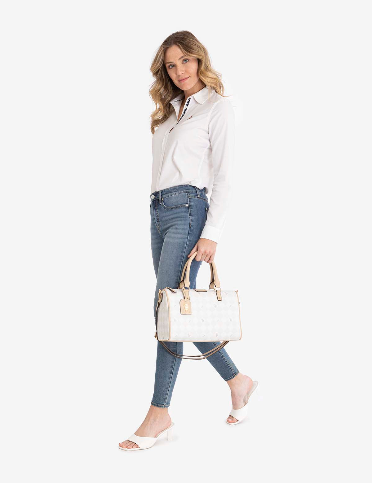 PU Leather Satchel Bag with Crossbody Strap | Diamond Signature Swifty