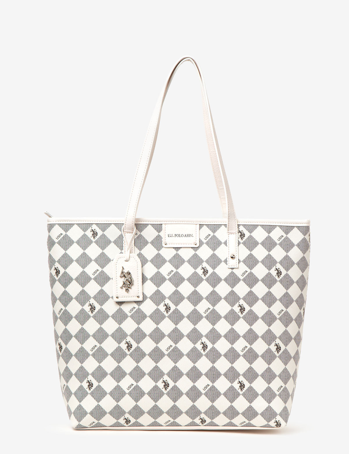 PU Leather Tote Bag with Diamond Pattern & Zip Closure | USPA Signature