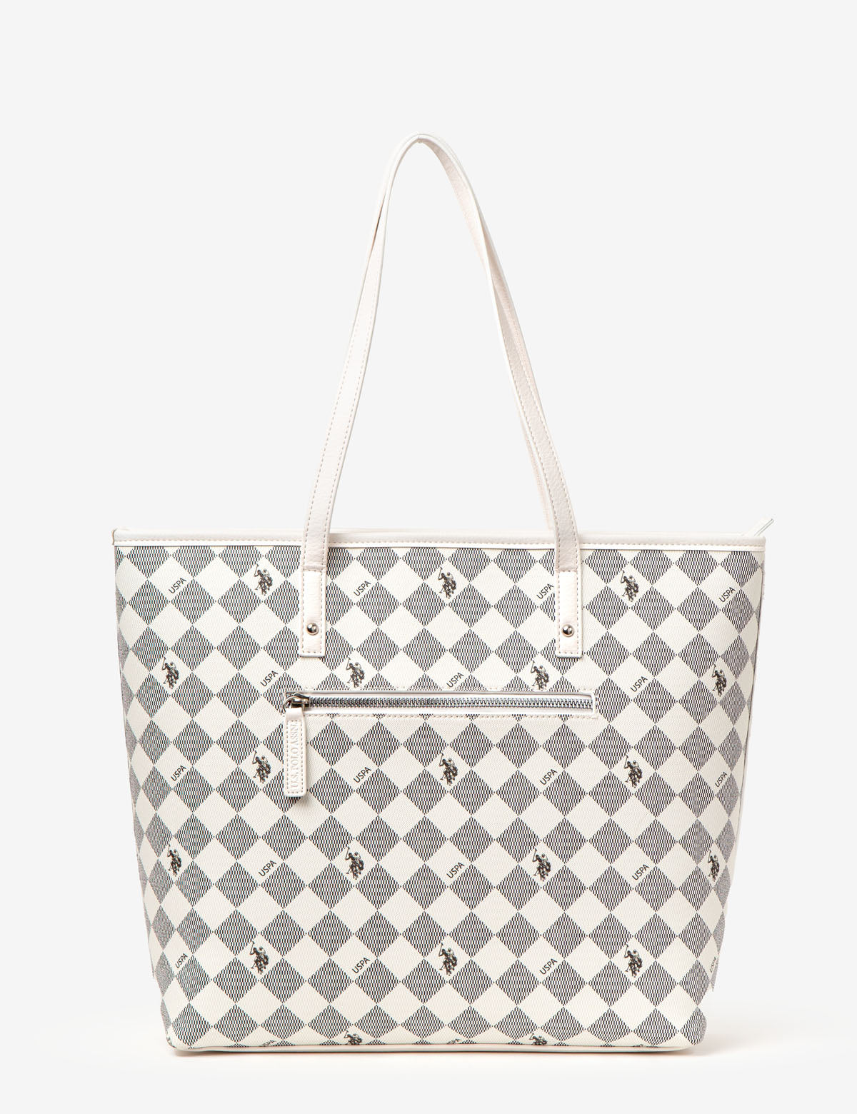 PU Leather Tote Bag with Diamond Pattern & Zip Closure | USPA Signature