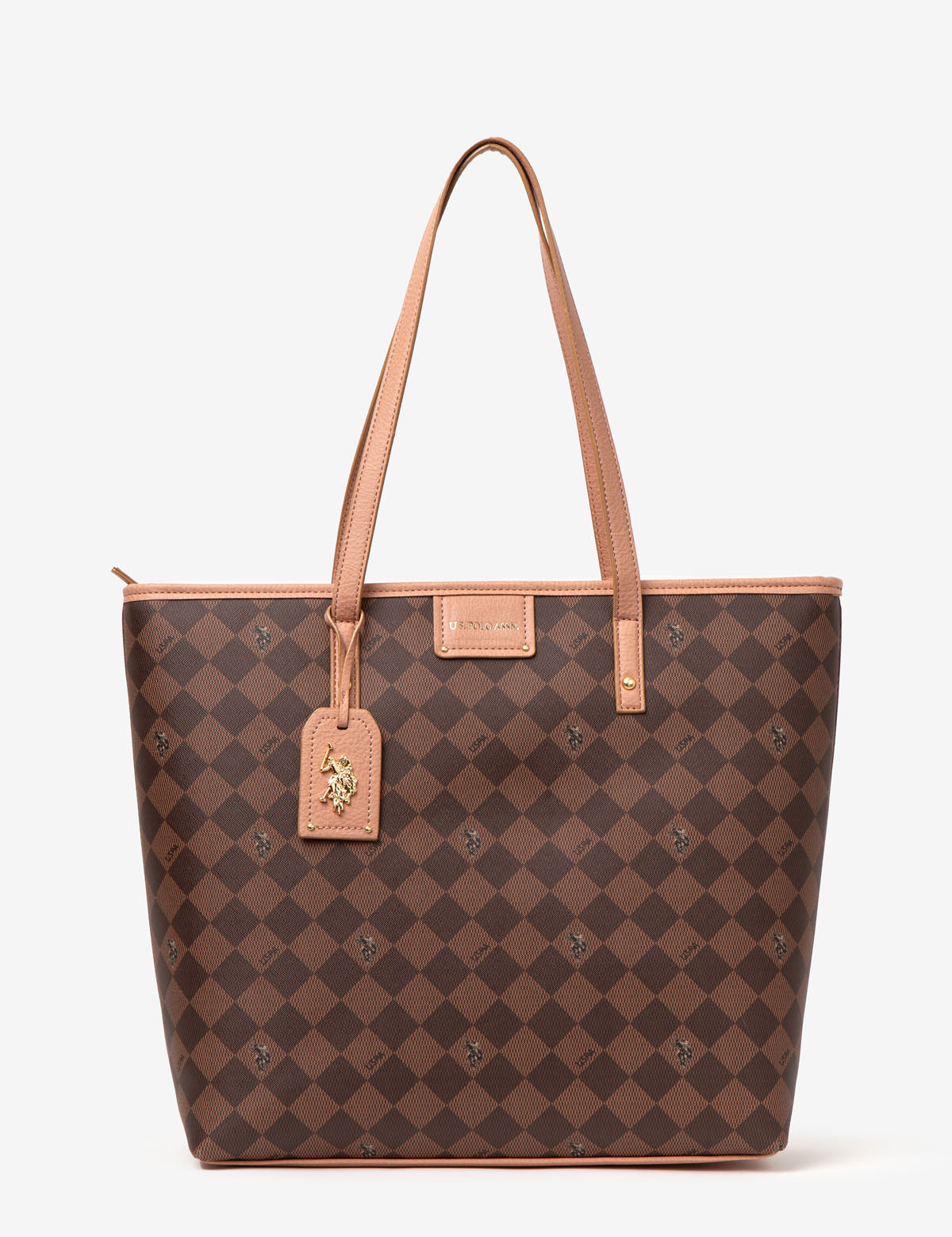 PU Leather Tote Bag with Diamond Pattern & Zip Closure | USPA Signature