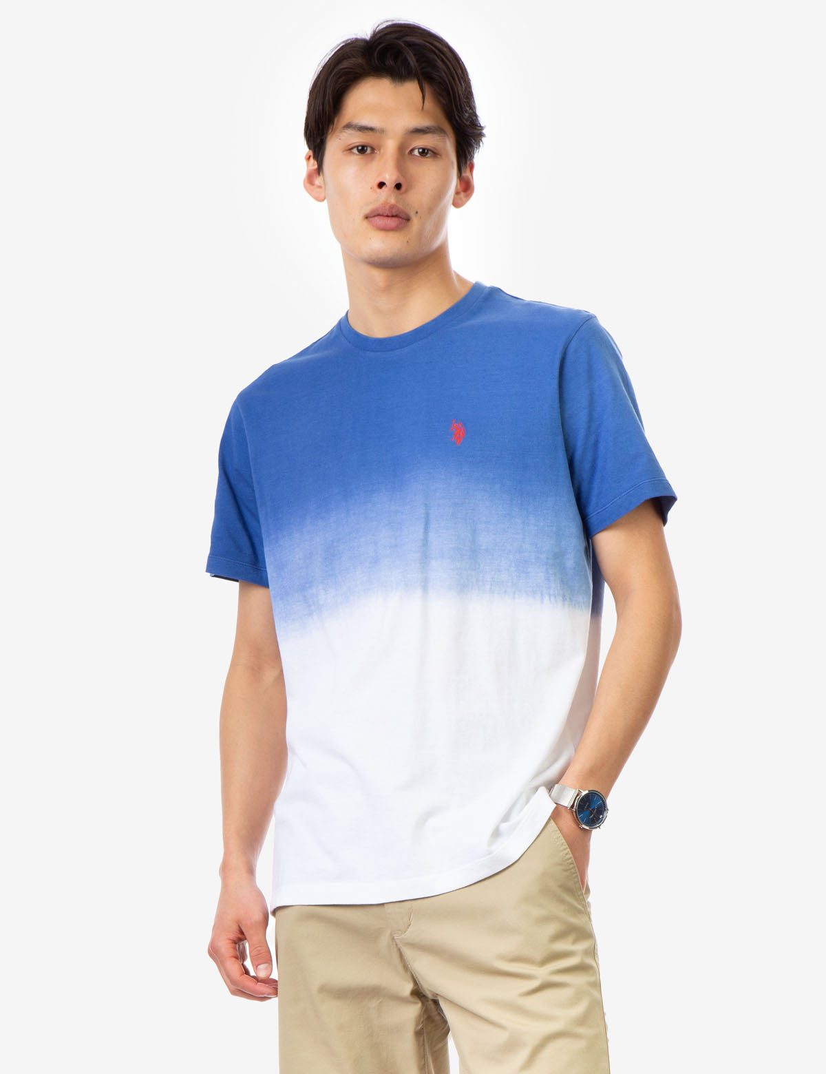 Dip Dye Crew Neck T-Shirt with Embroidered Logo | Classic Fit