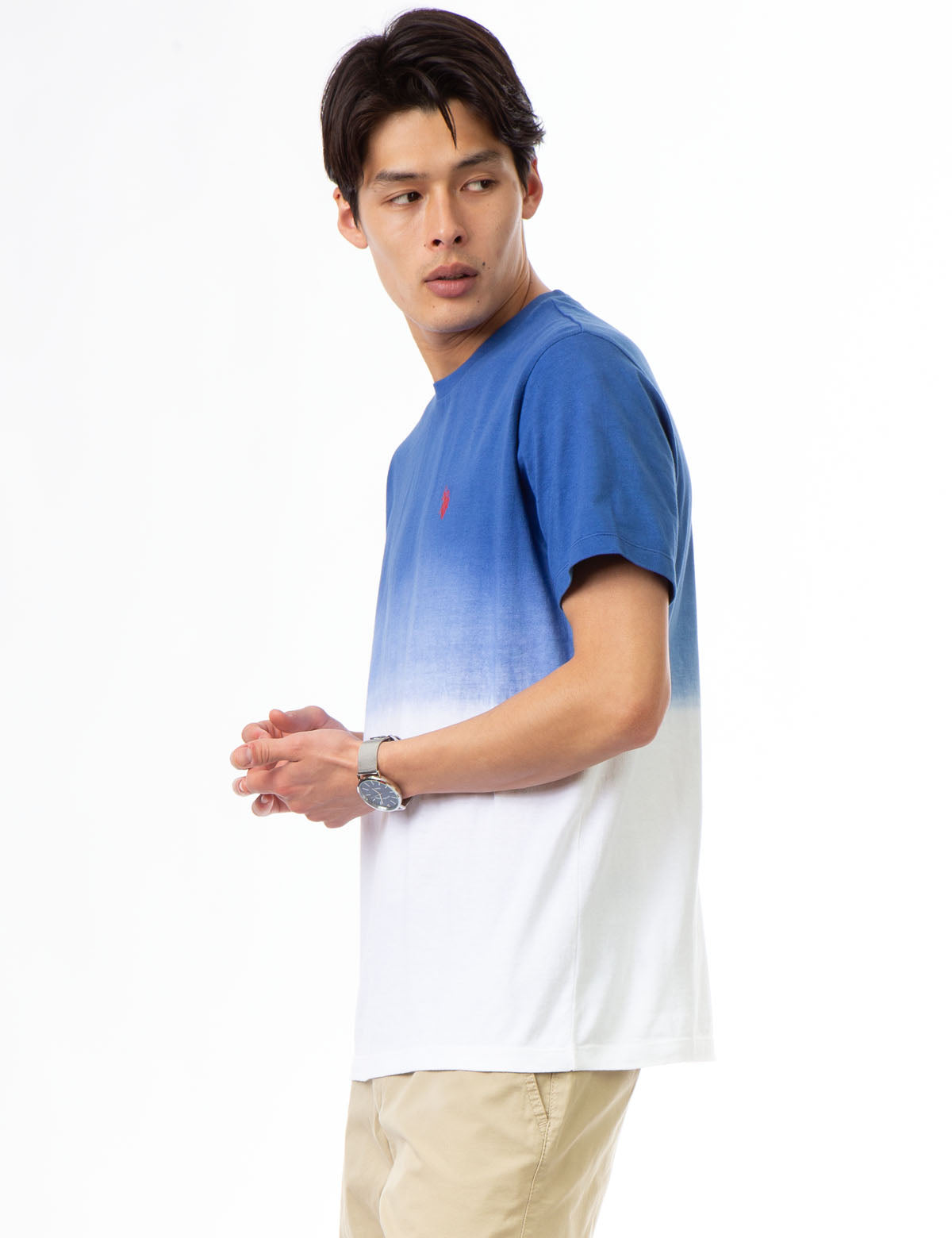 Dip Dye Crew Neck T-Shirt with Embroidered Logo | Classic Fit