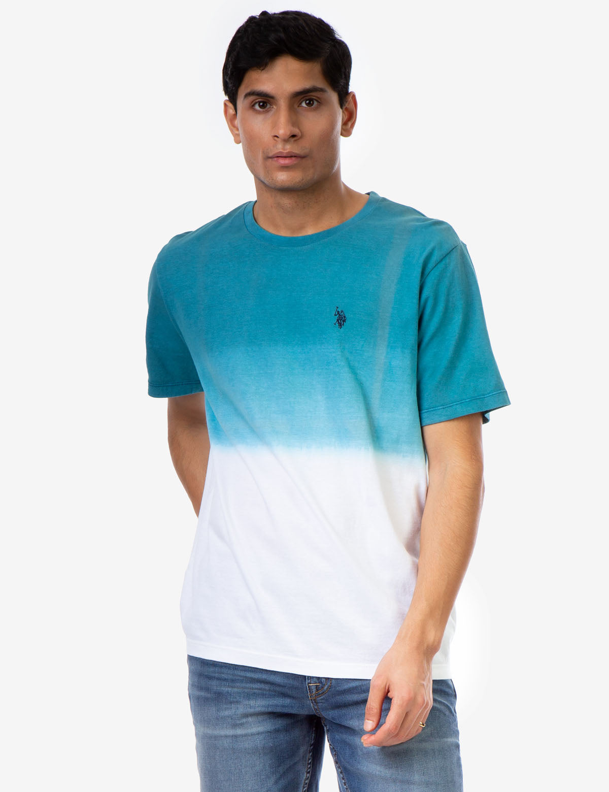 Dip Dye Crew Neck T-Shirt with Embroidered Logo | Classic Fit