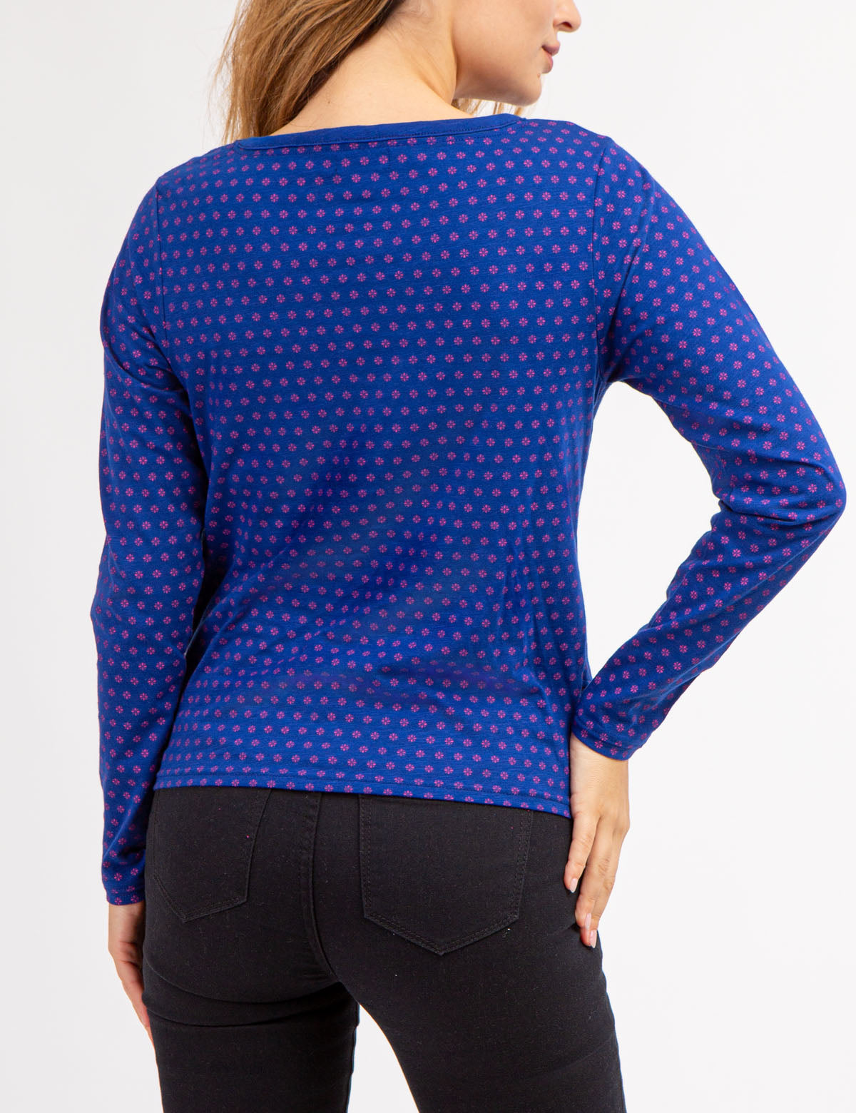 Long Sleeve Twist Front Top with Ditsy Print | Casual Women's Blouse