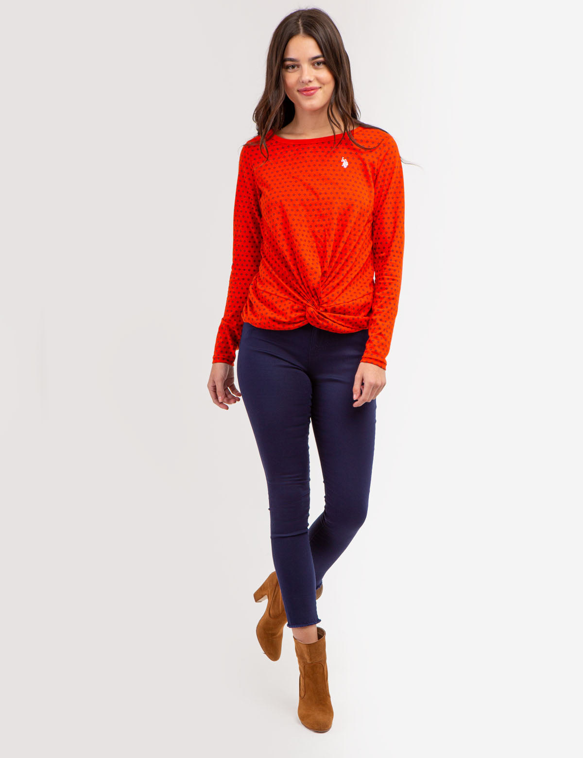 Long Sleeve Twist Front Top with Ditsy Print | Casual Women's Blouse