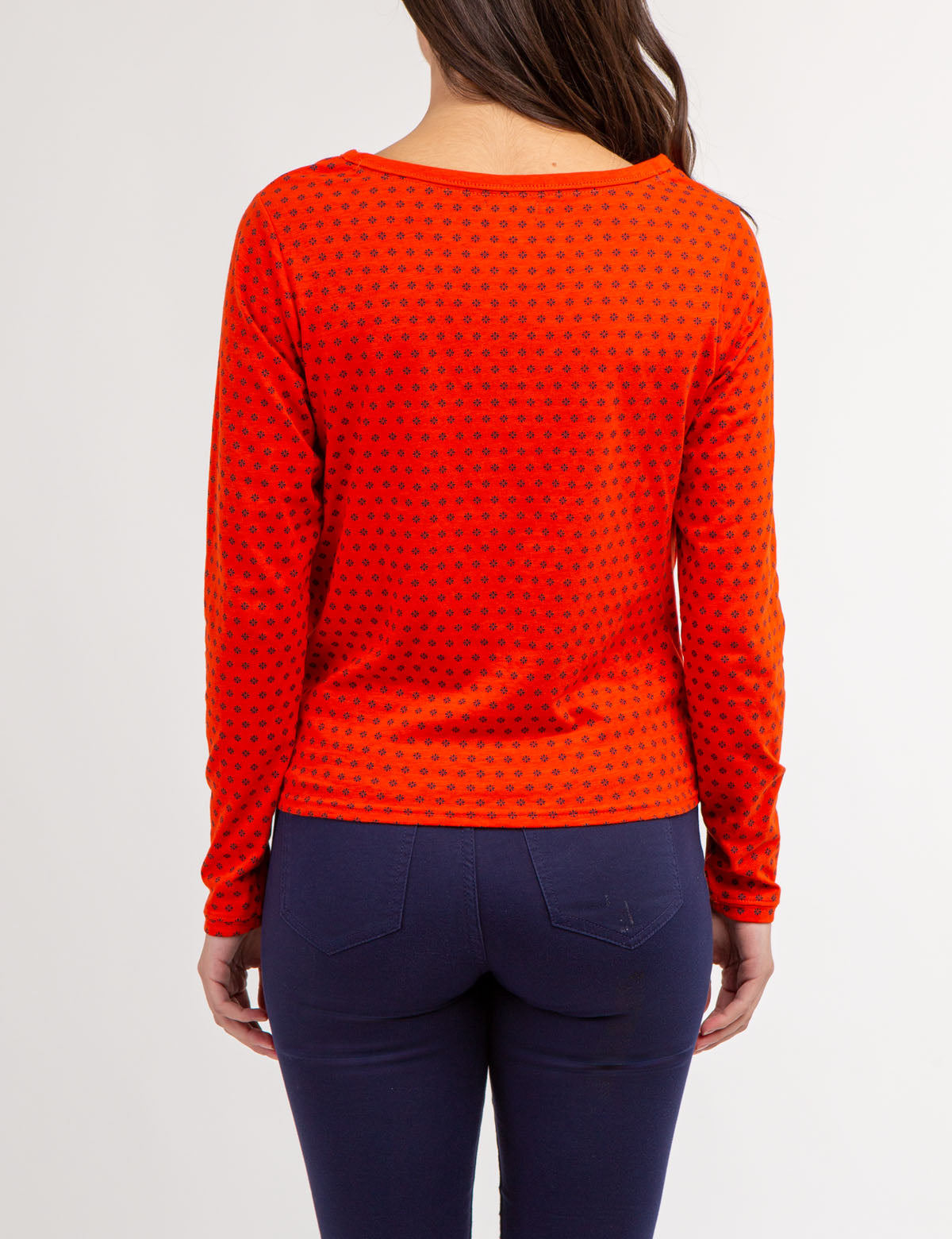 Long Sleeve Twist Front Top with Ditsy Print | Casual Women's Blouse