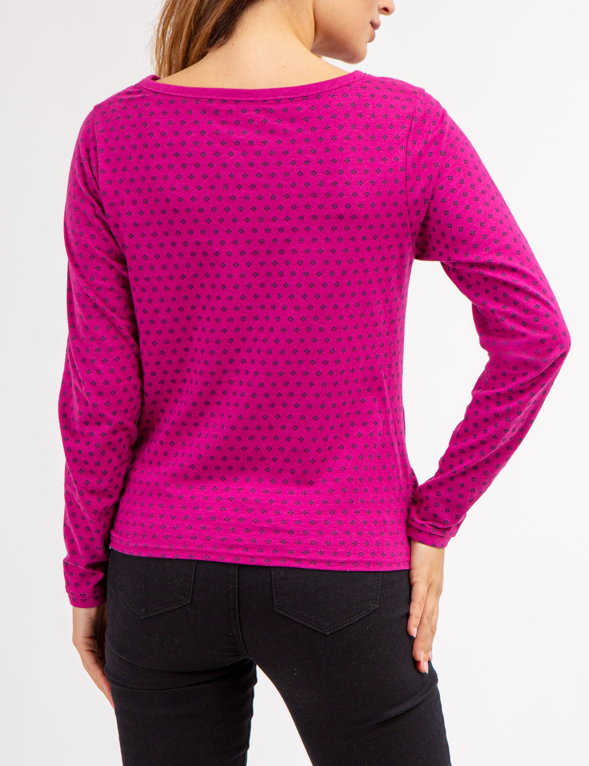 Long Sleeve Twist Front Top with Ditsy Print | Casual Women's Blouse