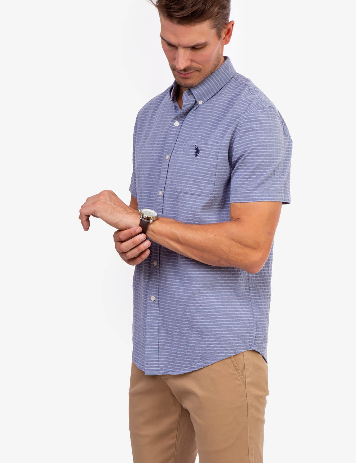 Men's Horizontal Stripe Dobby Shirt | Dobby