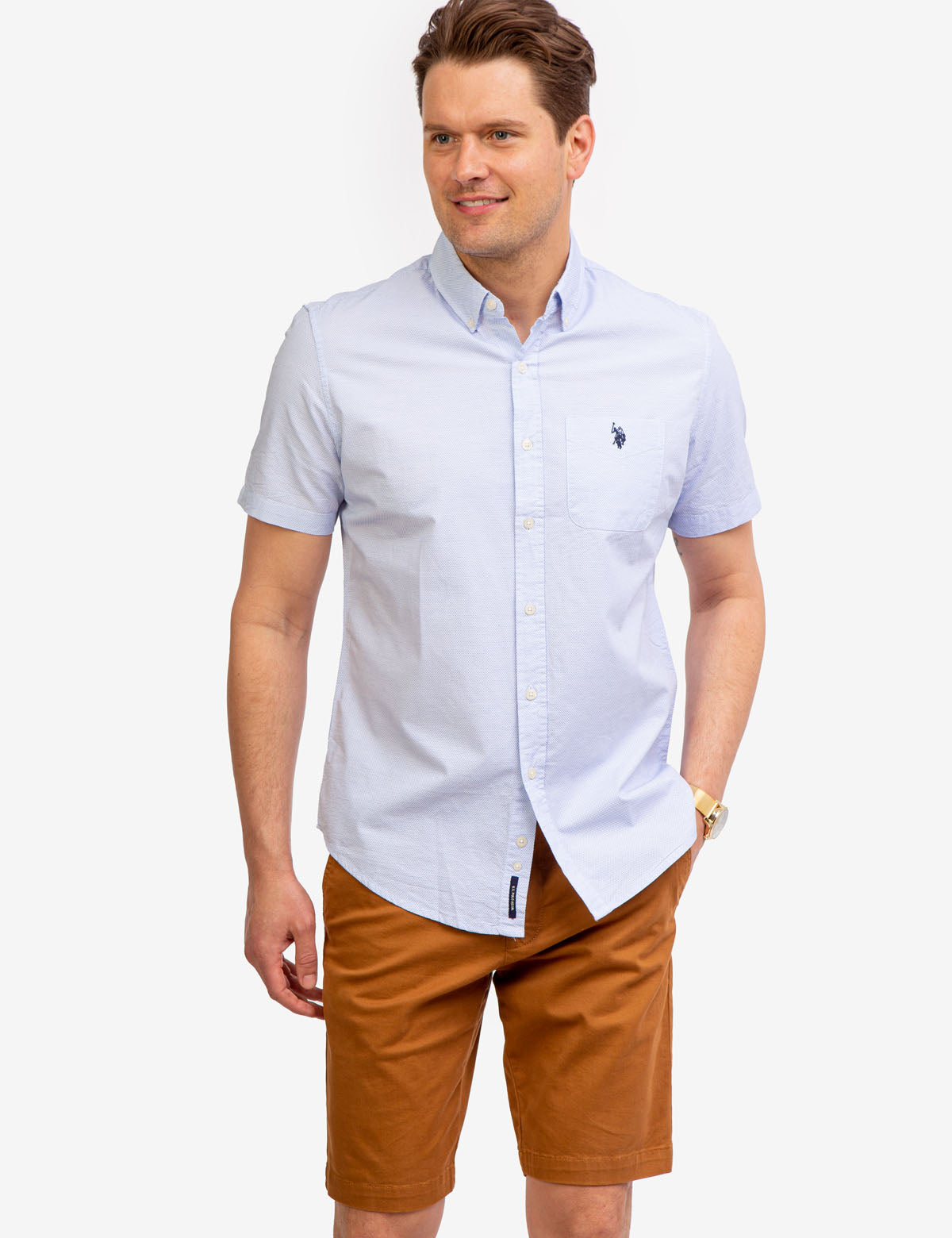 Men's Dobby Pattern Short Sleeve Shirt | U.S. Polo Assn.