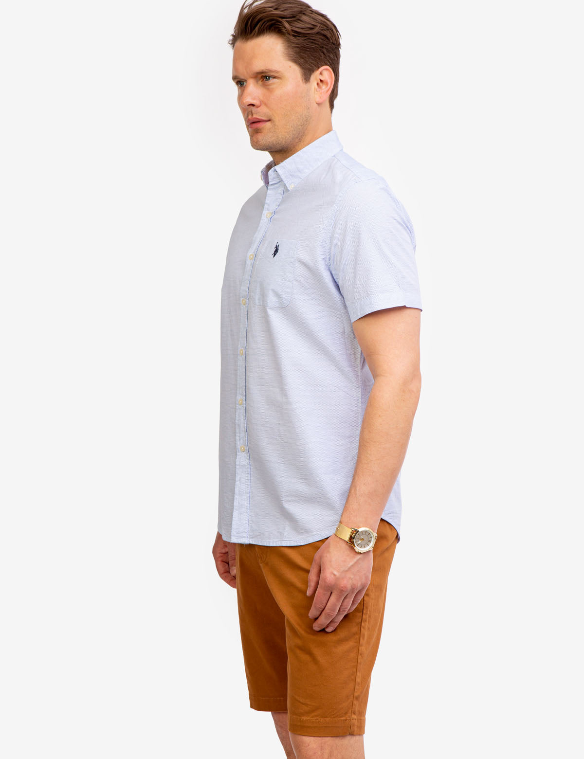 Men's Dobby Pattern Short Sleeve Shirt | U.S. Polo Assn.