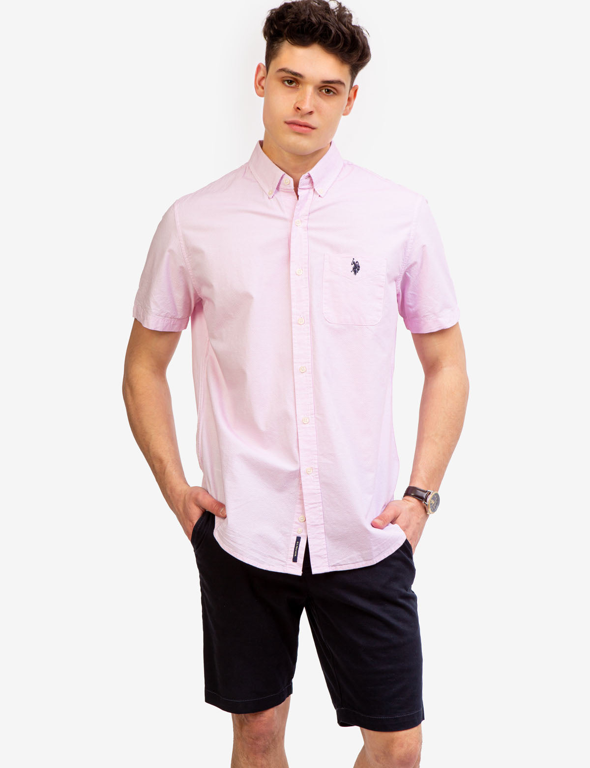 Men's Dobby Pattern Short Sleeve Shirt | U.S. Polo Assn.