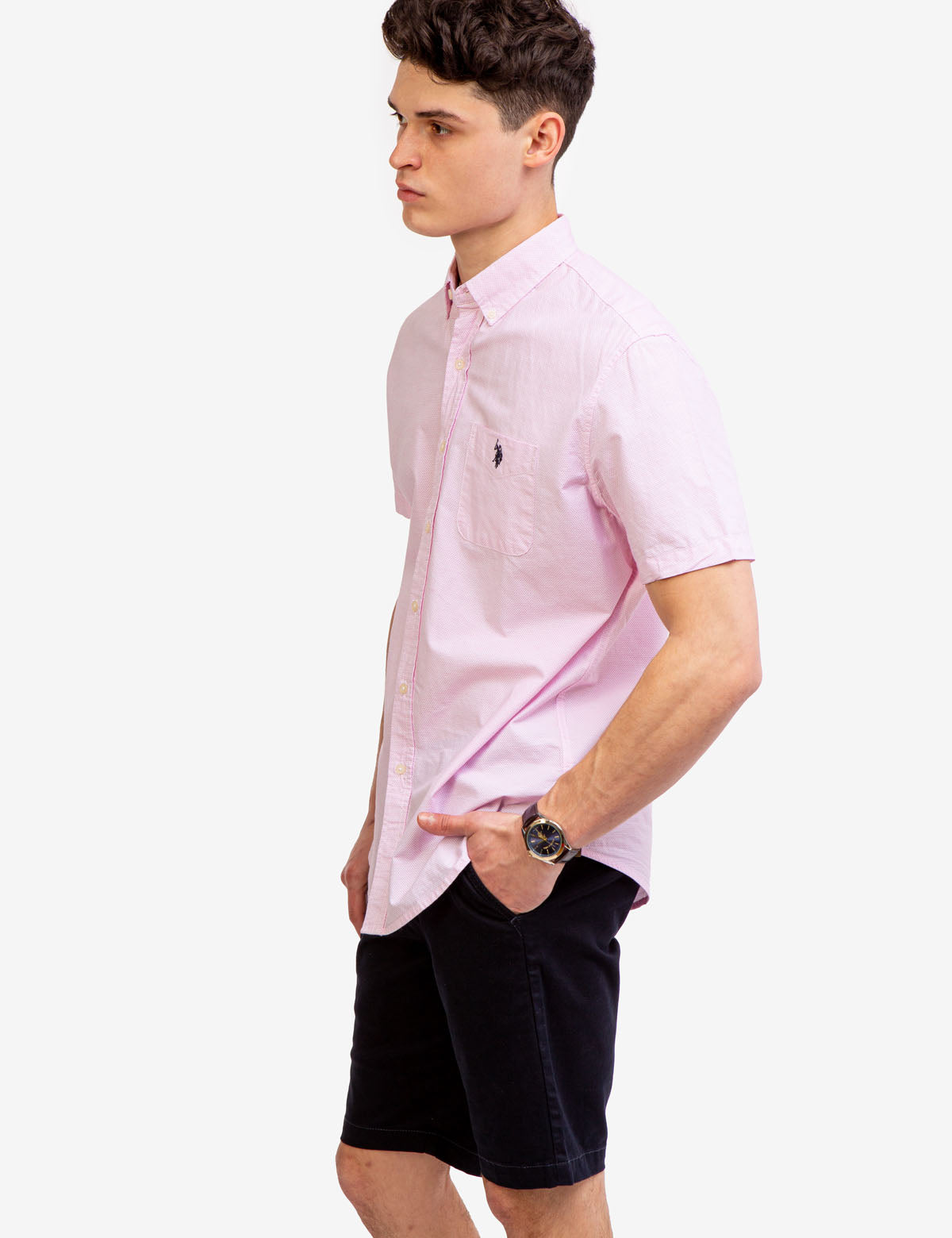 Men's Dobby Pattern Short Sleeve Shirt | U.S. Polo Assn.
