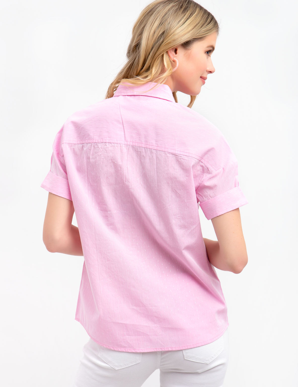 Dot Button Front Shirt with Rolled Sleeves & Pocket | Casual Wear