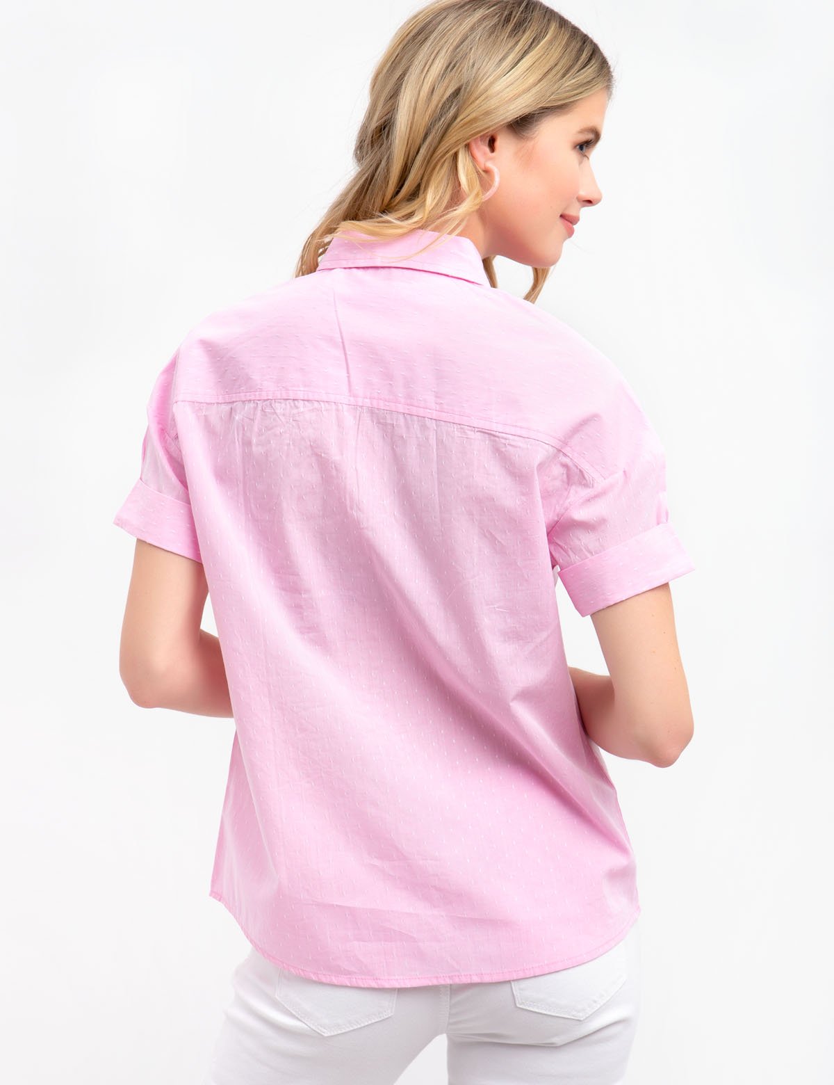 Dot Button Front Shirt with Rolled Sleeves & Pocket | Casual Wear