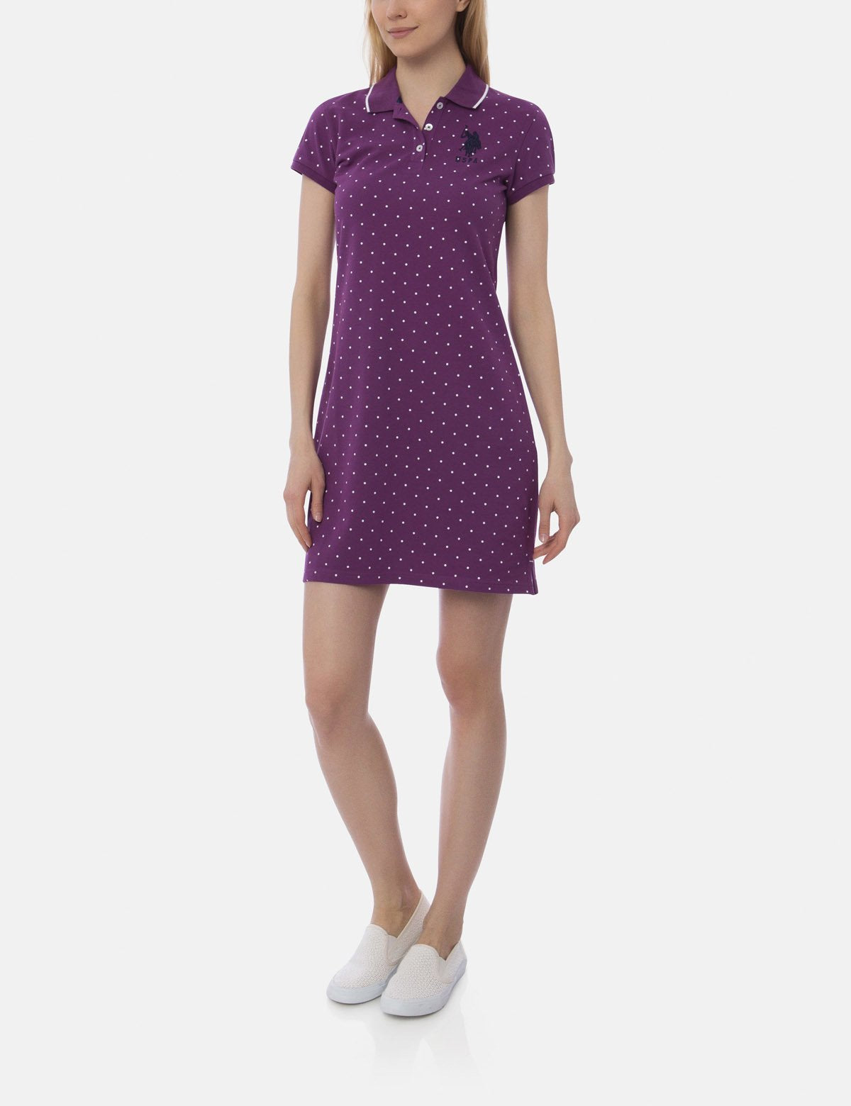Polka Dot Polo Dress with Embroidered Logo | Cotton & Spandex