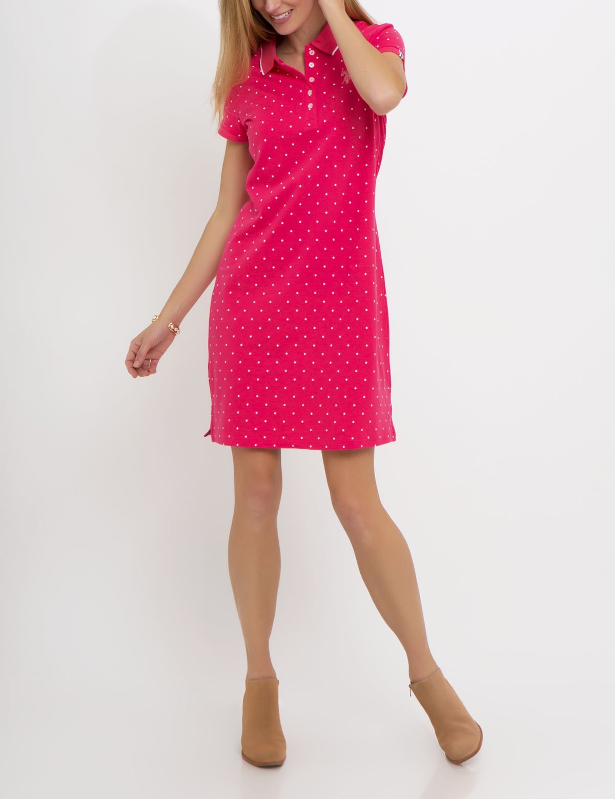 Polka Dot Polo Dress with Embroidered Logo | Cotton & Spandex