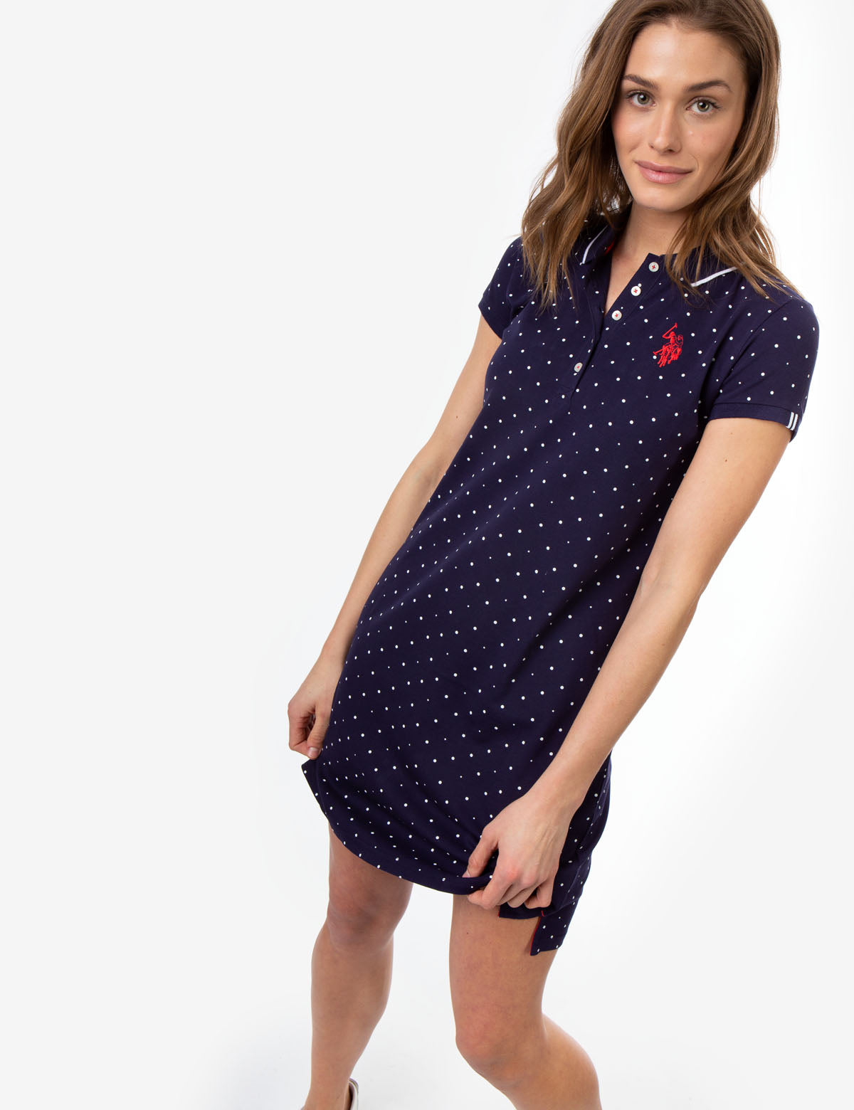 Polka Dot Polo Dress with Embroidered Logo | Cotton & Spandex