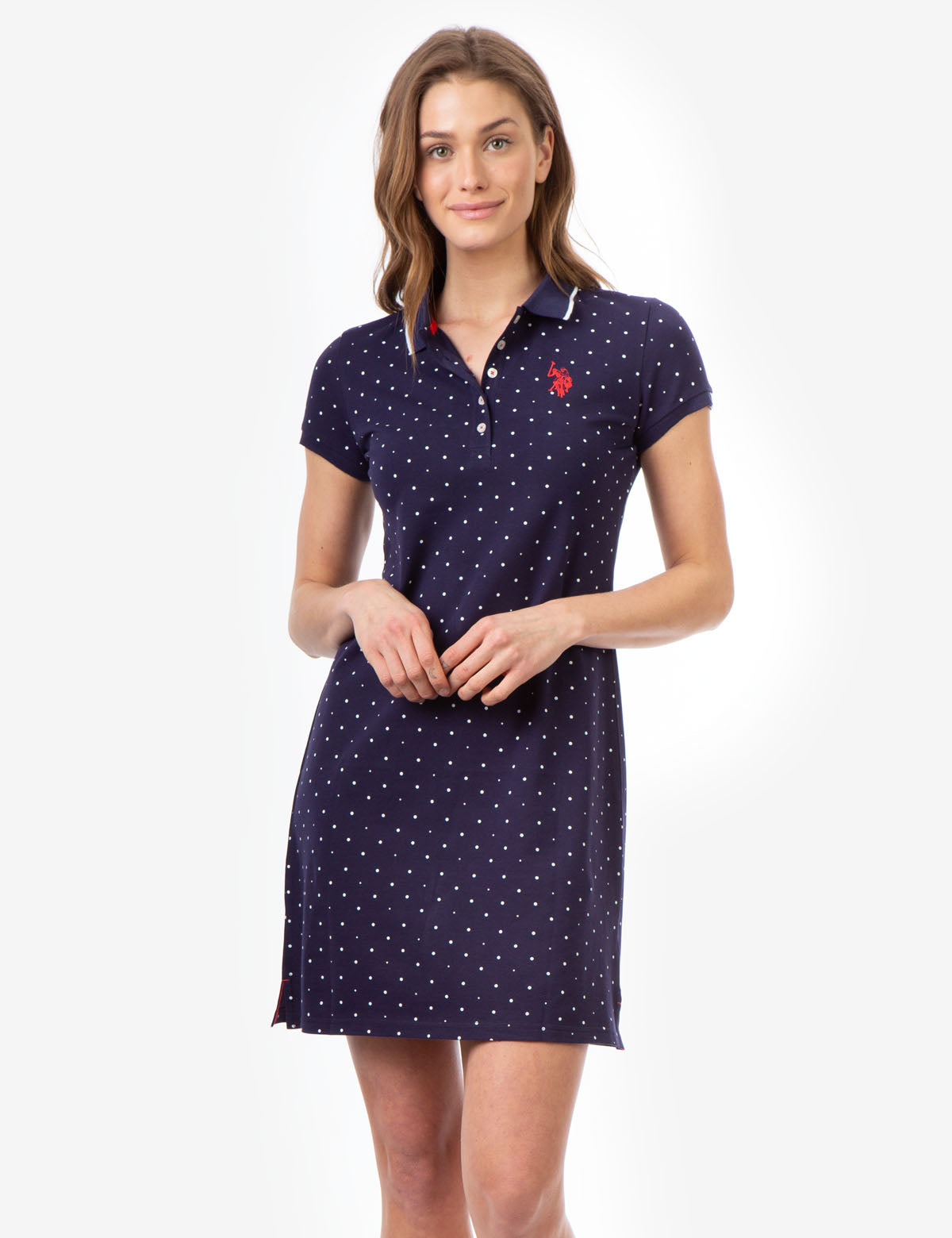 Polka Dot Polo Dress with Embroidered Logo | Cotton & Spandex
