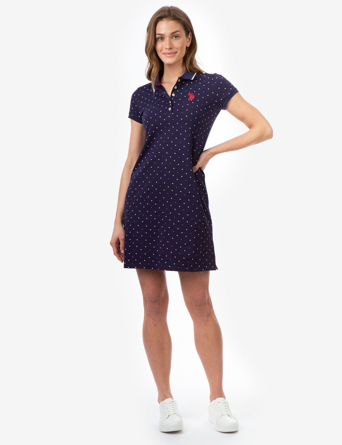 Polka Dot Polo Dress with Embroidered Logo | Cotton & Spandex