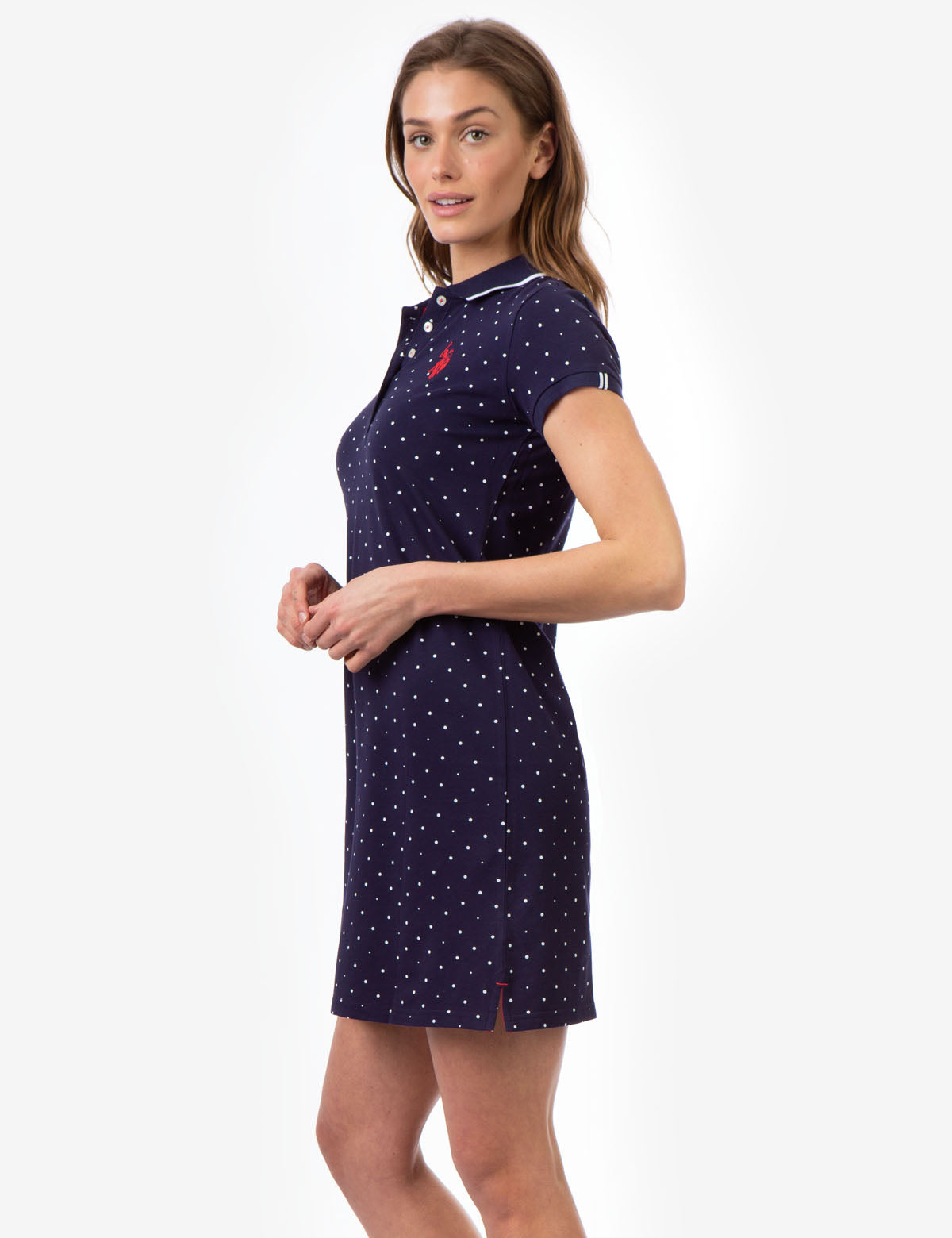 Polka Dot Polo Dress with Embroidered Logo | Cotton & Spandex