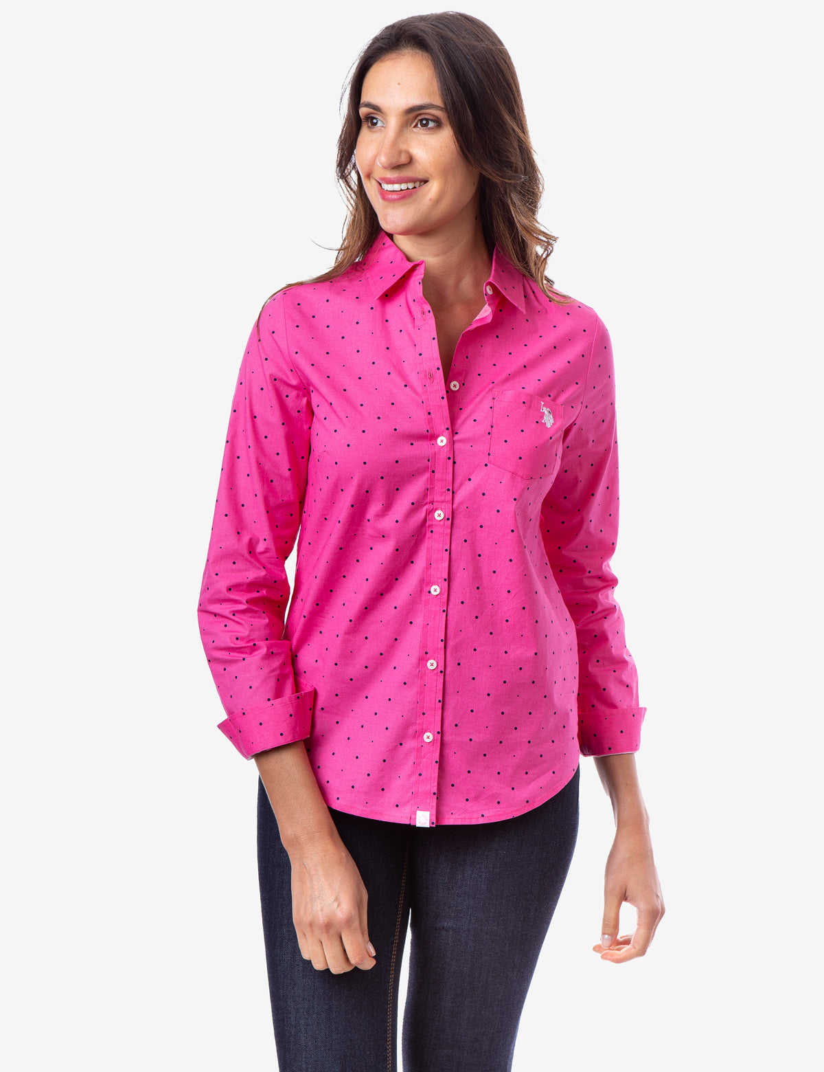Dot Print Long Sleeve Cotton Shirt with Button Placket | U.S. Polo Assn.