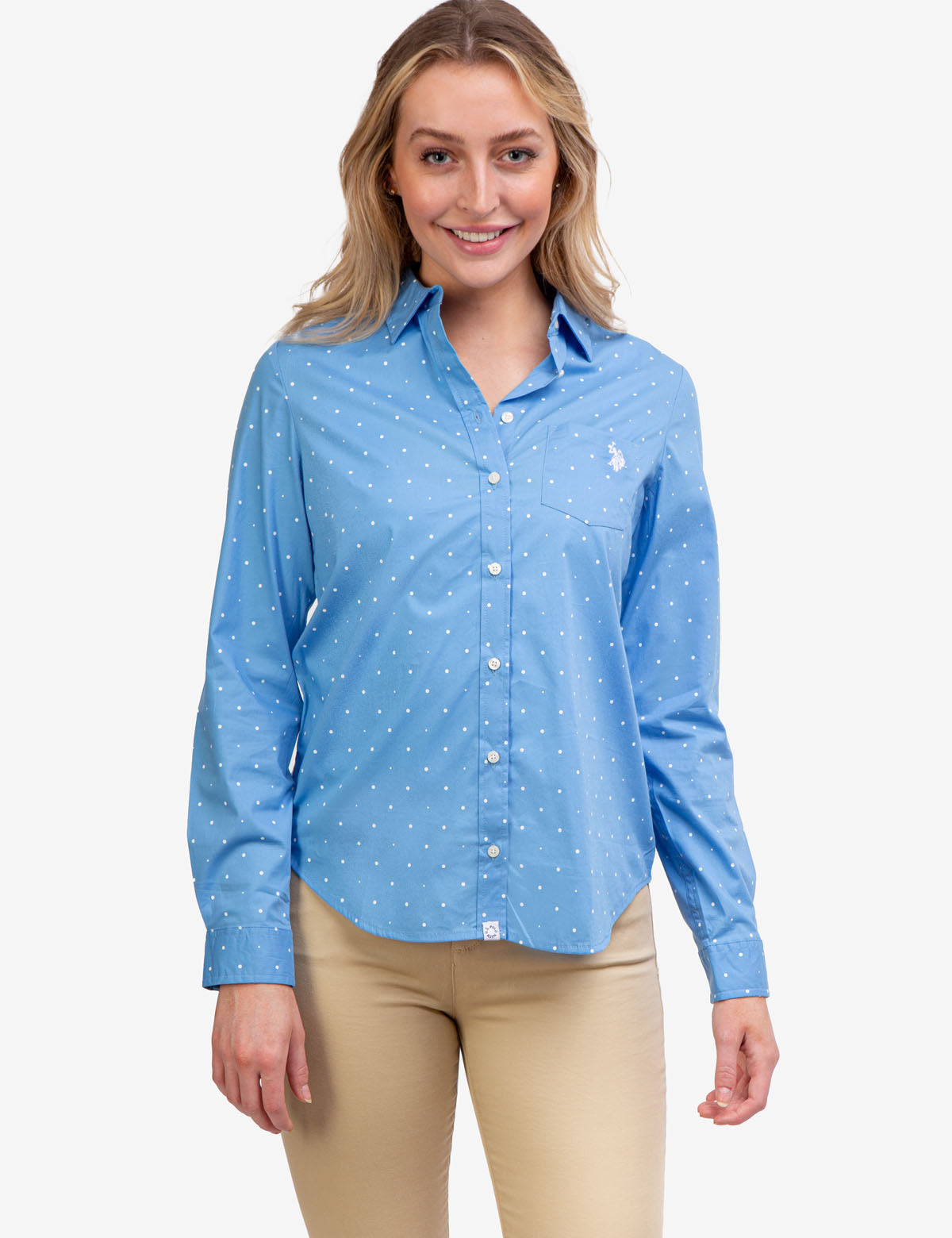 Dot Print Long Sleeve Cotton Shirt with Button Placket | U.S. Polo Assn.