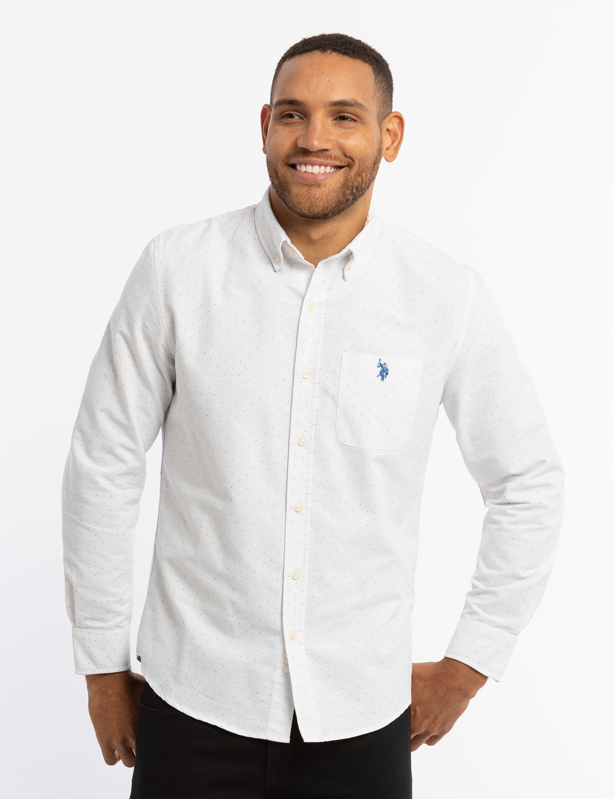 Dot Print Oxford Shirt - Long Sleeve Casual Button-Up