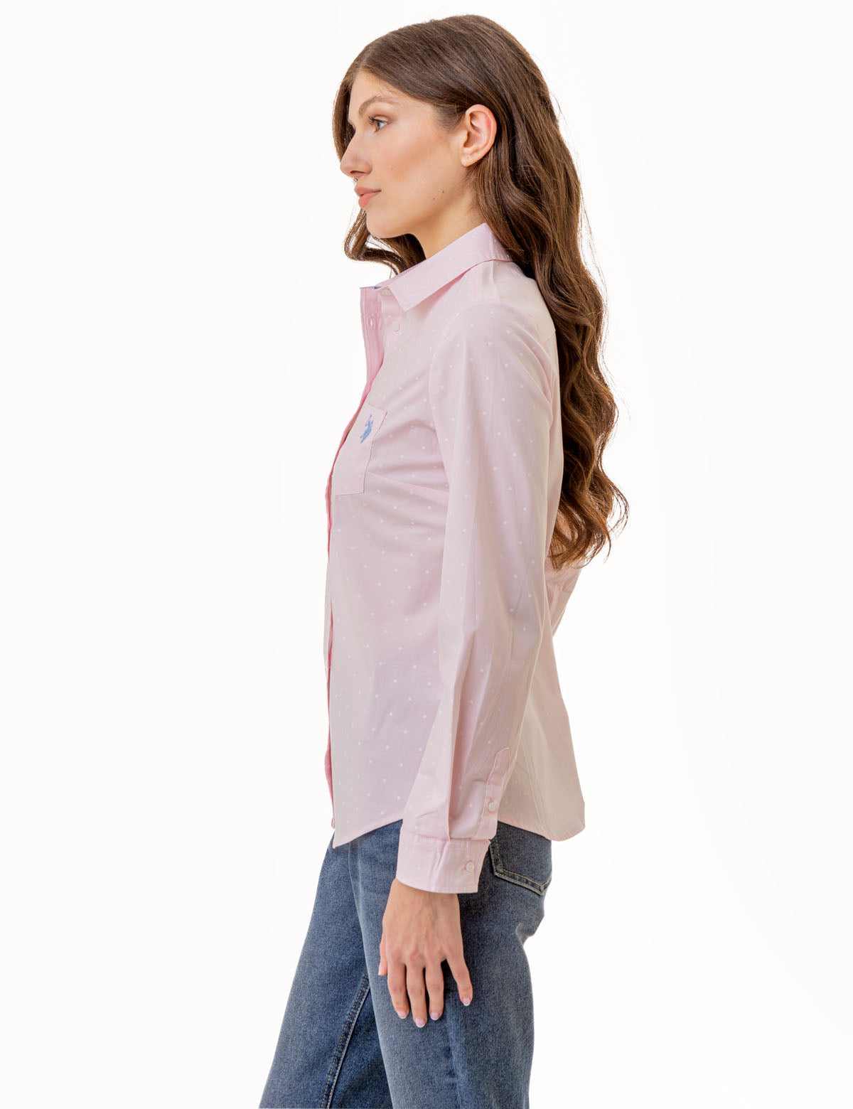 Dot Print Long Sleeve Shirt | Classic Poplin with Chest Pocket