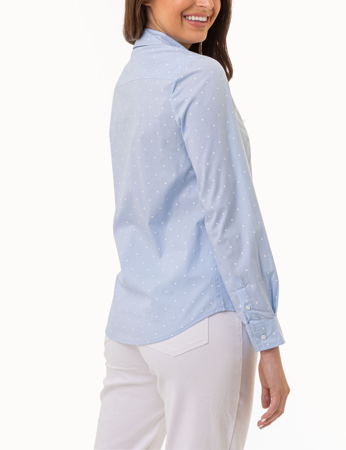 Dot Print Long Sleeve Shirt | Classic Poplin with Chest Pocket