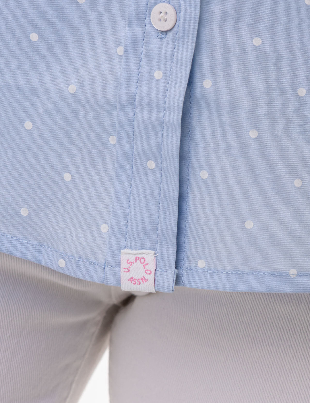Dot Print Long Sleeve Shirt | Classic Poplin with Chest Pocket