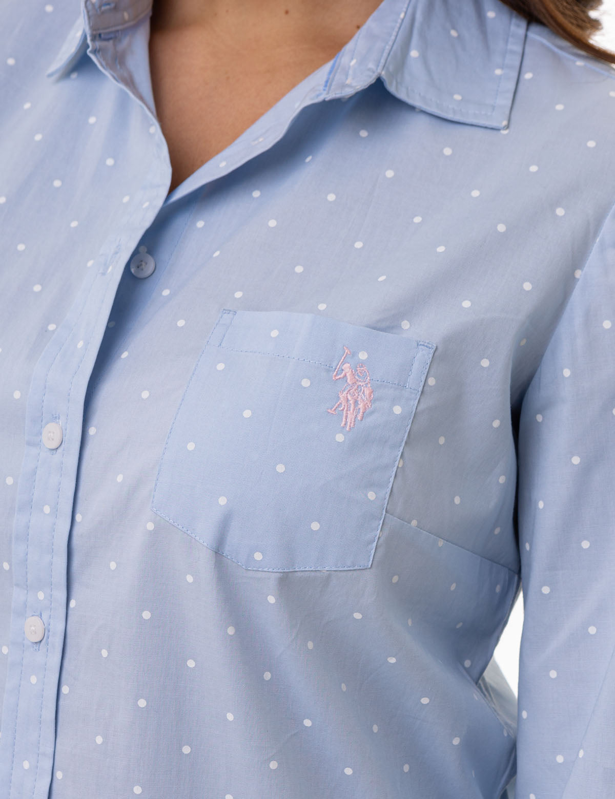 Dot Print Long Sleeve Shirt | Classic Poplin with Chest Pocket