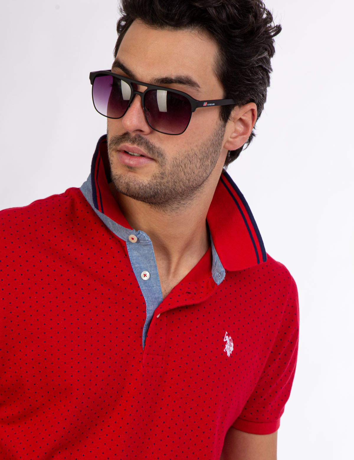 Dot Print Polo Shirt with Vented Sides & Embroidered Logo