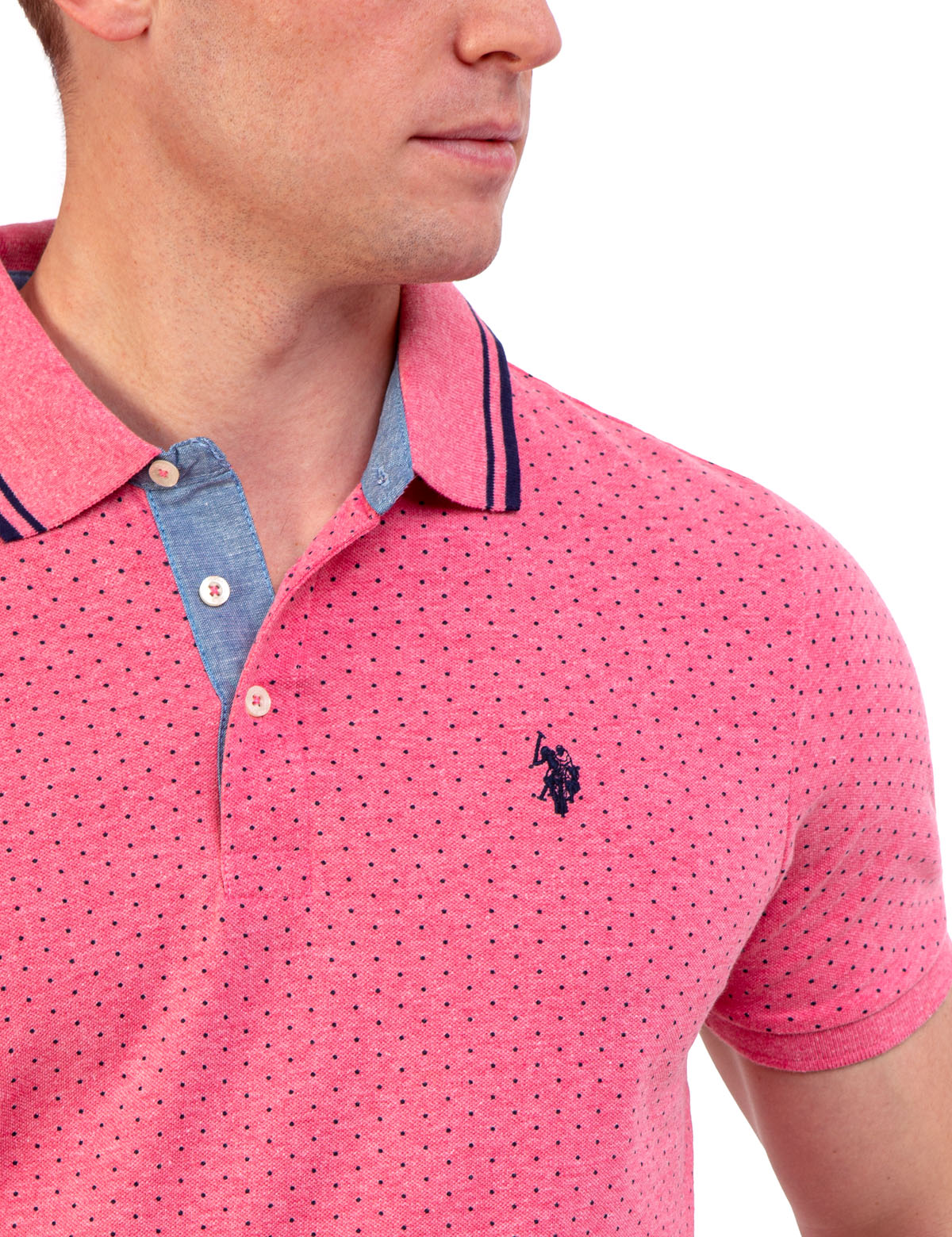 Dot Print Polo Shirt with Vented Sides & Embroidered Logo