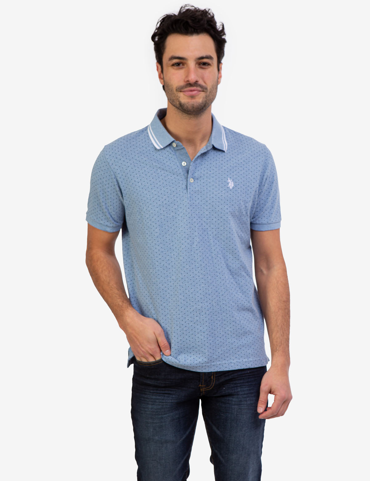 Dot Print Polo Shirt with Vented Sides & Embroidered Logo