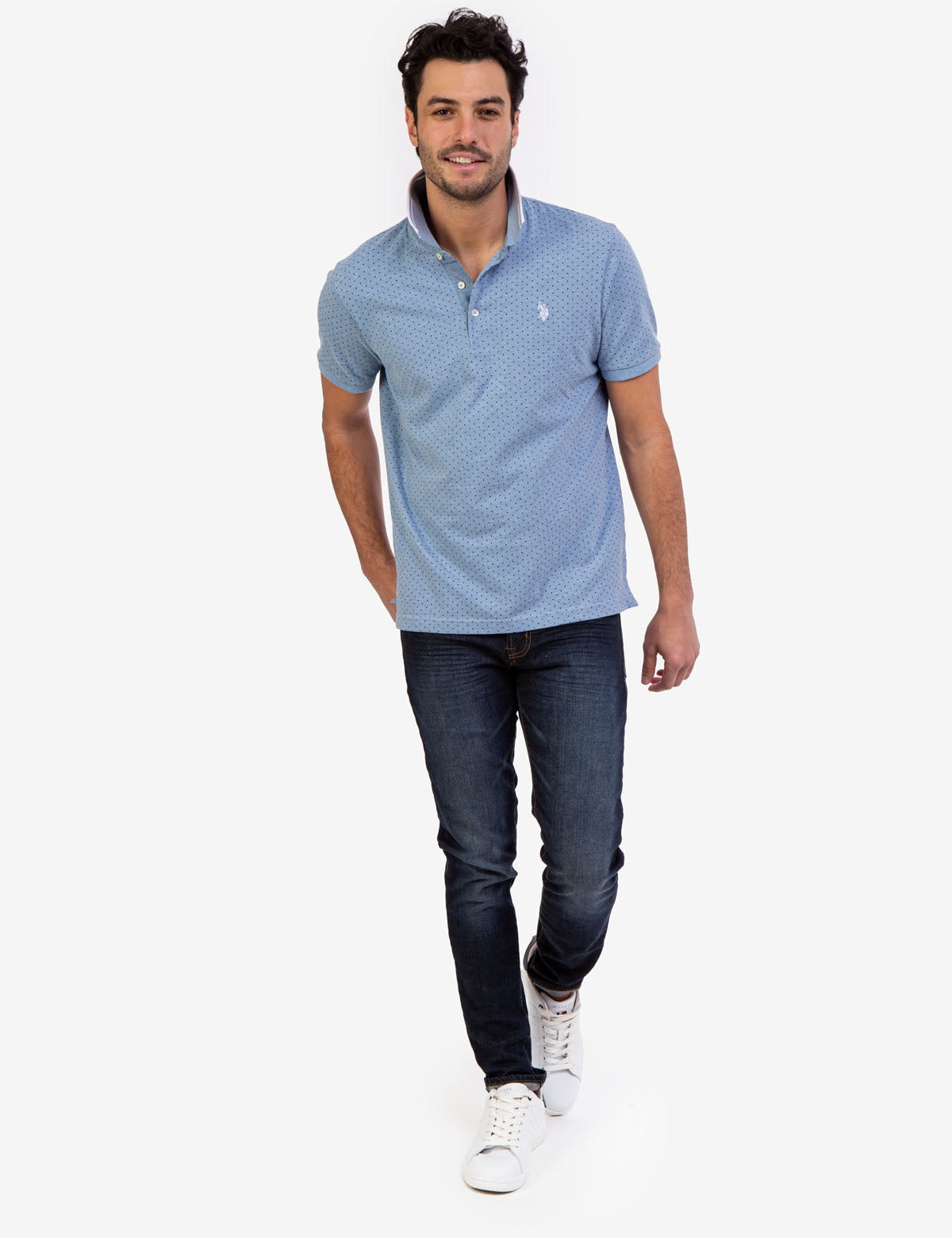 Dot Print Polo Shirt with Vented Sides & Embroidered Logo