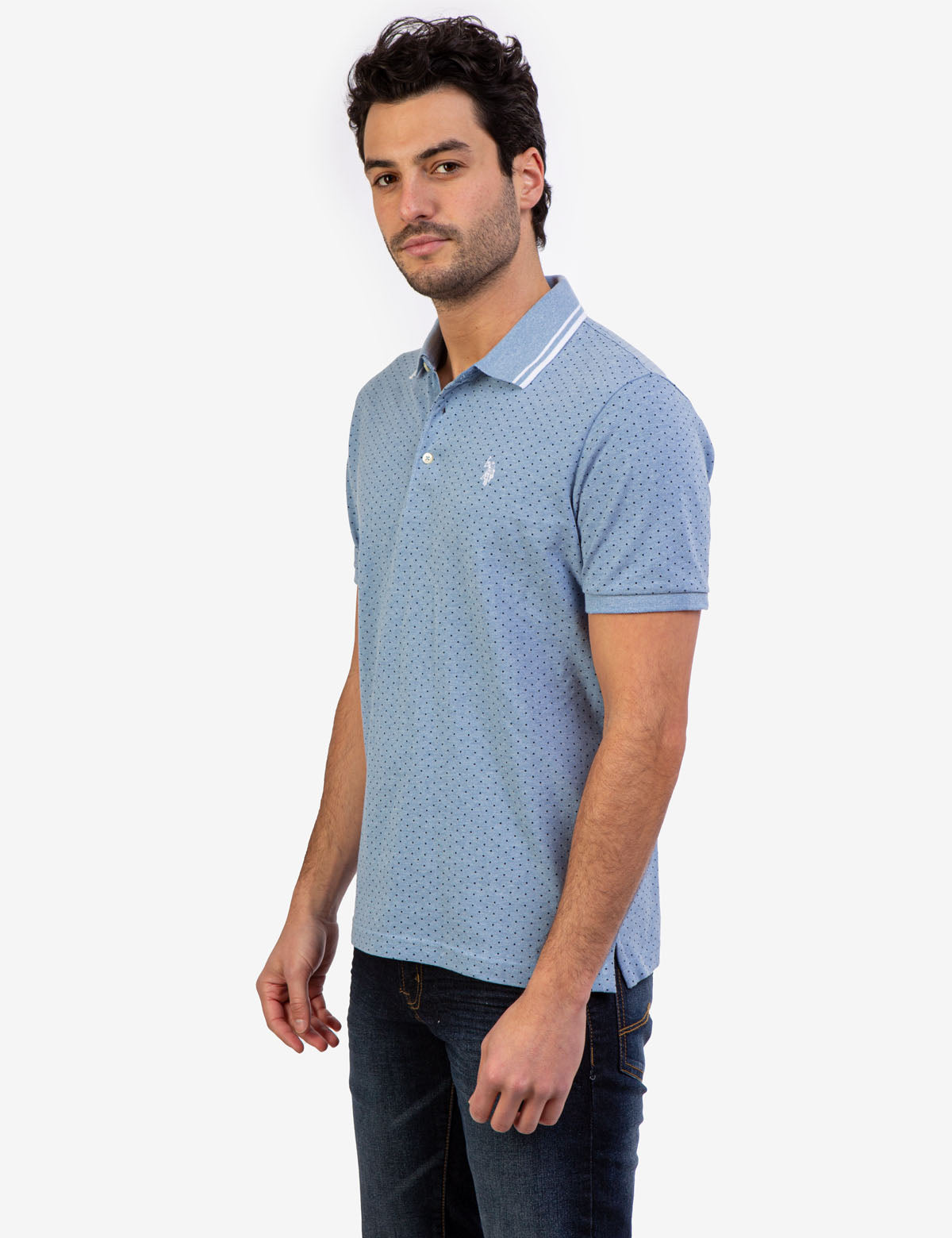 Dot Print Polo Shirt with Vented Sides & Embroidered Logo