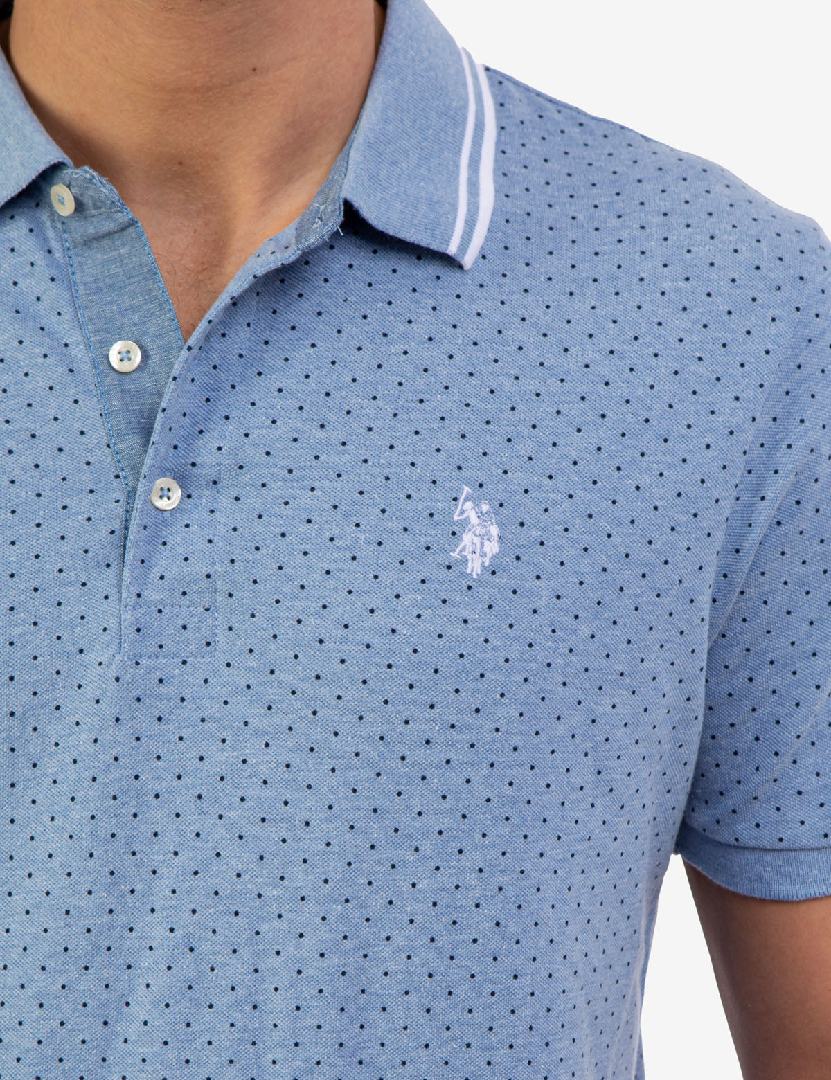 Dot Print Polo Shirt with Vented Sides & Embroidered Logo