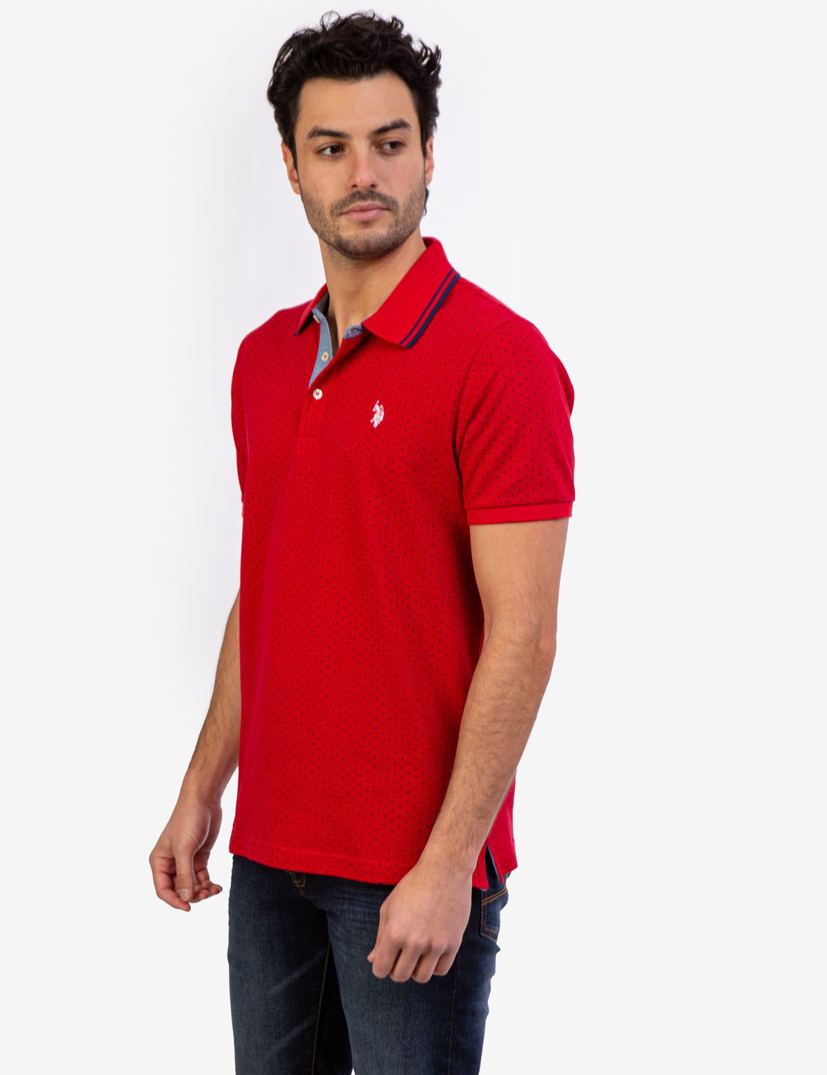 Dot Print Polo Shirt with Vented Sides & Embroidered Logo