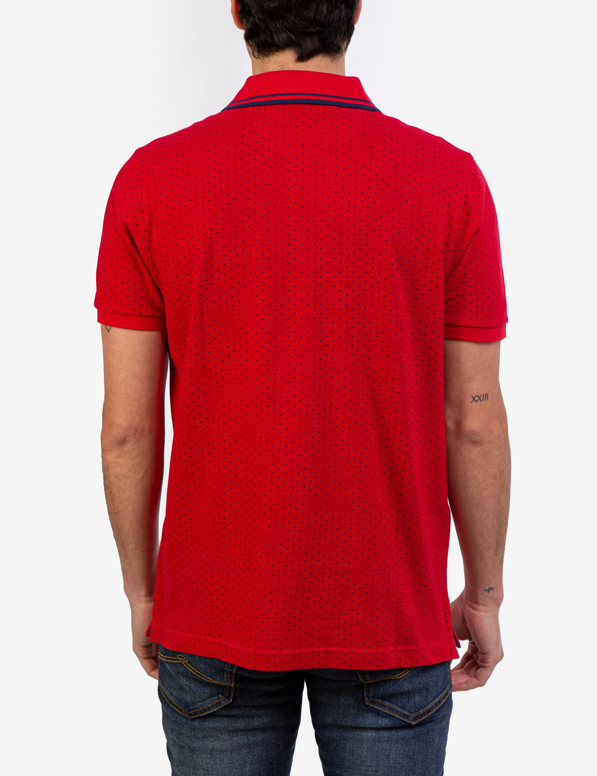 Dot Print Polo Shirt with Vented Sides & Embroidered Logo