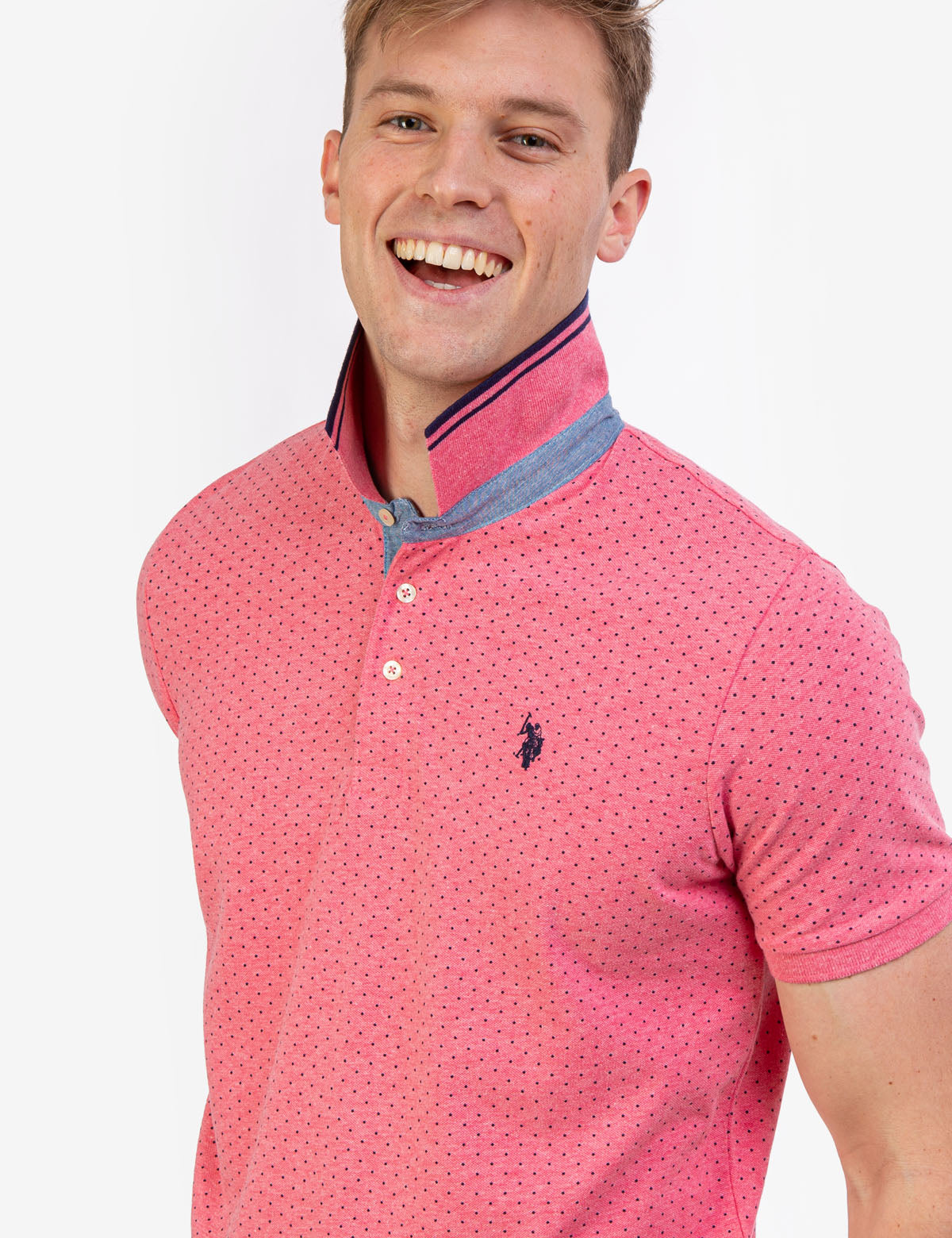 Dot Print Polo Shirt with Vented Sides & Embroidered Logo