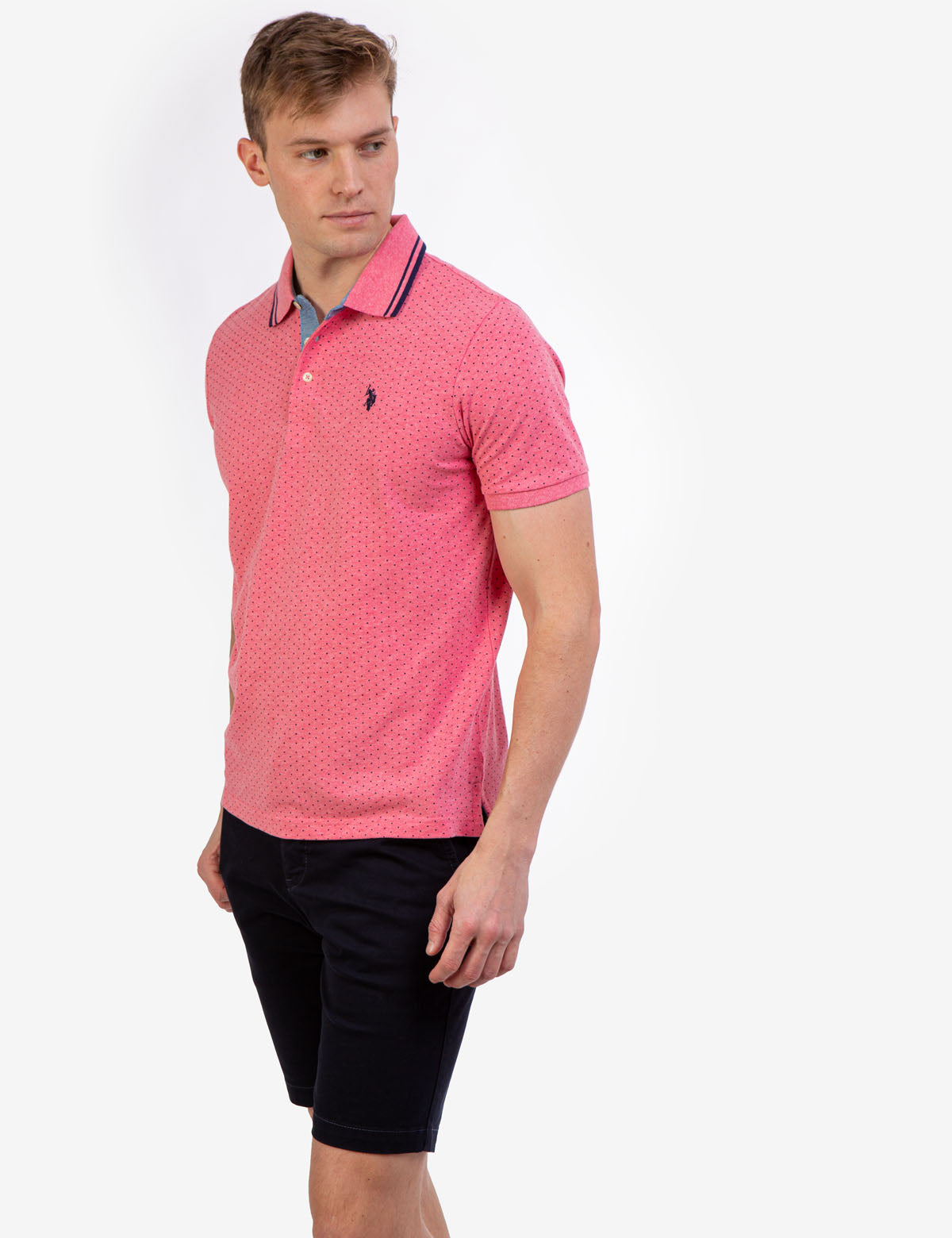 Dot Print Polo Shirt with Vented Sides & Embroidered Logo