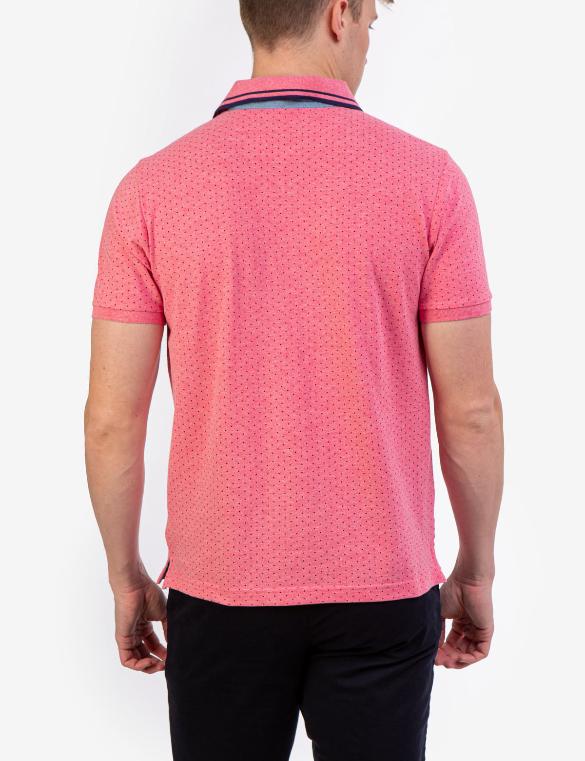 Dot Print Polo Shirt with Vented Sides & Embroidered Logo