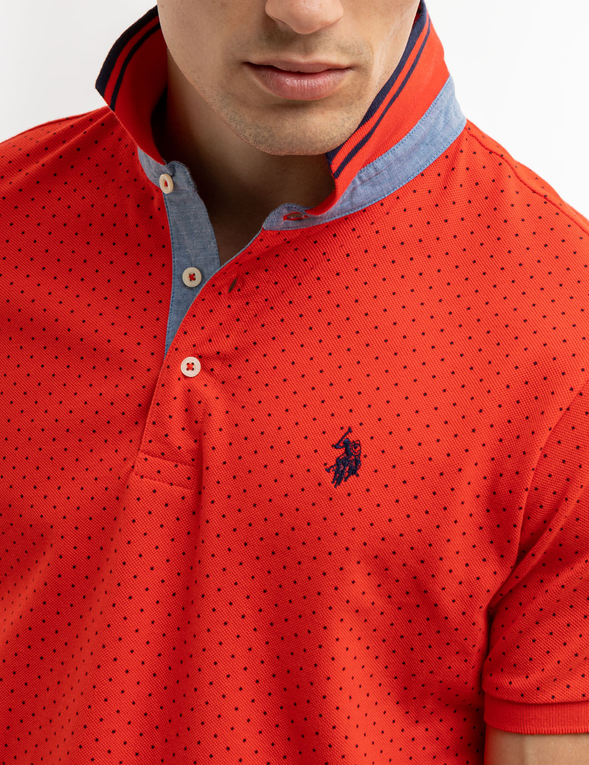 Dot Print Polo Shirt with Vented Sides & Embroidered Logo