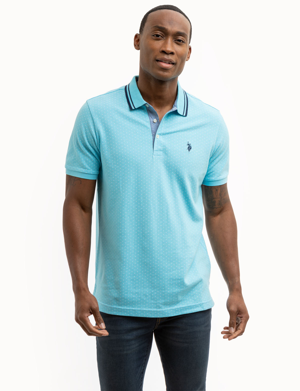 Dot Print Polo Shirt with Vented Sides & Embroidered Logo